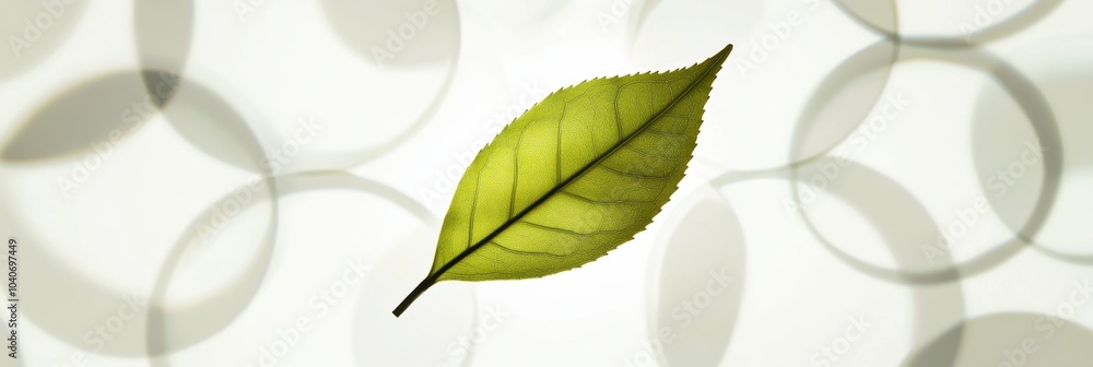 Aufkleber a vibrant tea leaf silhouette sits centrally, illuminated against a blurred background of soft, circ