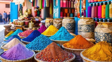 Colorful Spices at a Lively Market Street