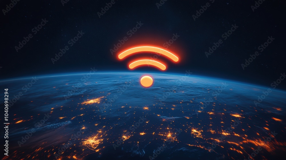 Poster global internet connectivity concept with glowing wi-fi symbol over earth. digital composite image o