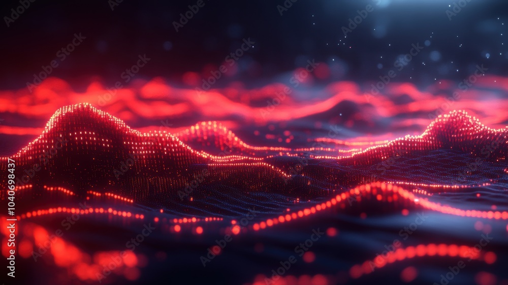 Poster red digital wave pattern on a dark background