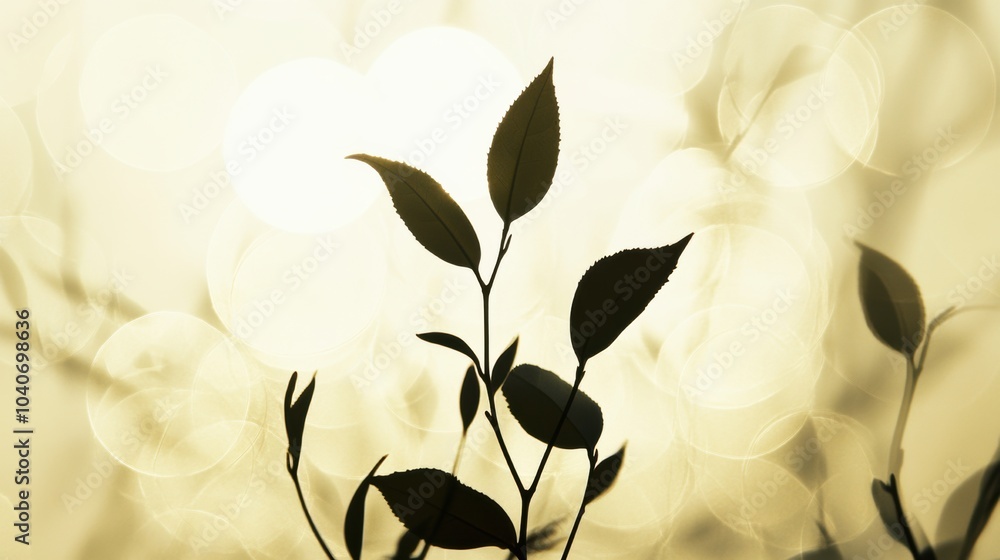 Aufkleber a silhouette captures the graceful outline of a tea leaf illuminated by gentle morning light, creati