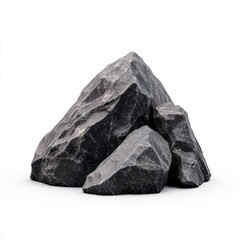 Black rocks arranged in a natural formation, white isolated background.