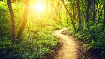 Fototapeta premium Serene Winding Trail Through Lush Green Forest