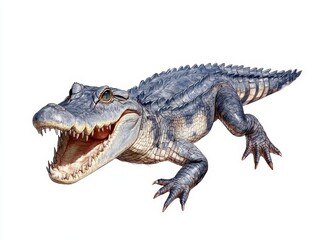 Obraz premium Crocodile with open mouth, white isolated background