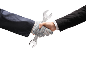 Handshake between a car mechanic and a businessman