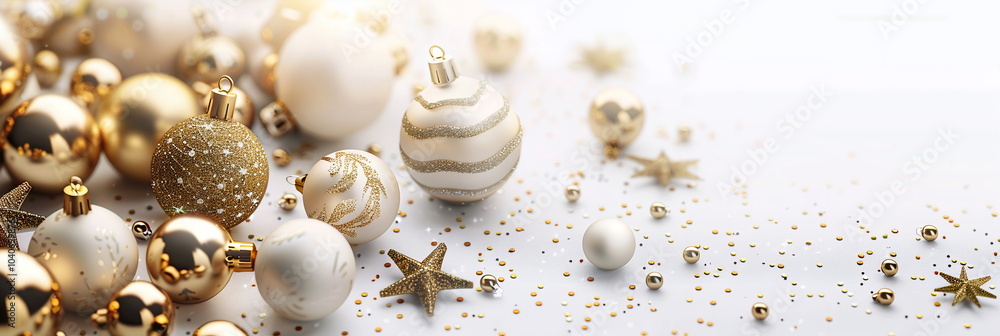 Fototapete elegant white and gold merry christmas background with christmas element and empty copy space. new y