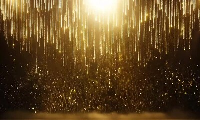 Golden Stage Opening with Glitter Animation, Spotlights, and Luxury Gold Light Streaks for a Ceremonial Event