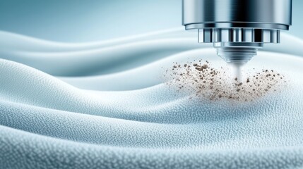 Close-up of a cleaning device removing dirt from fabric