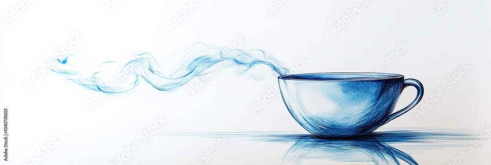 Poster a minimalist line drawing captures a tea cup with soft steam lines, radiating warmth and a sense of 