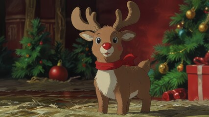 Christmas decorations with reindeer, Christmas balls, train, bears