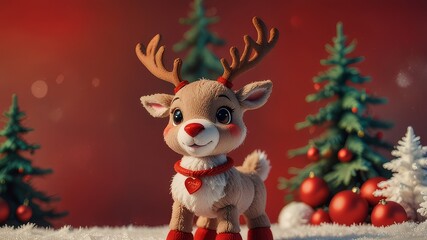 Fototapeta premium Christmas decorations with reindeer, Christmas balls, train, bears