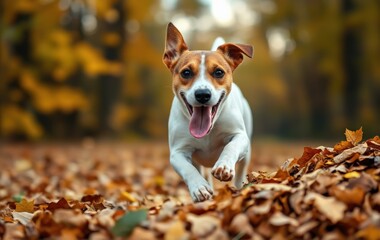 Jack Russell Terrier Frolicking in Autumn Nature
