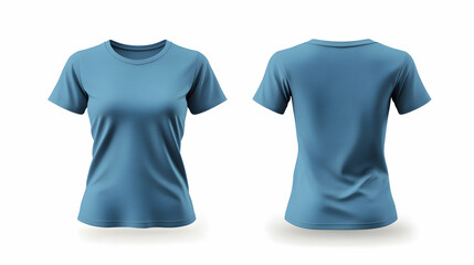 Fototapeta premium Photo realistic female blue t-shirts with copy space, front and back view -