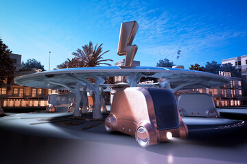 Modern Electric Vehicle Charging Station in Urban Landscape