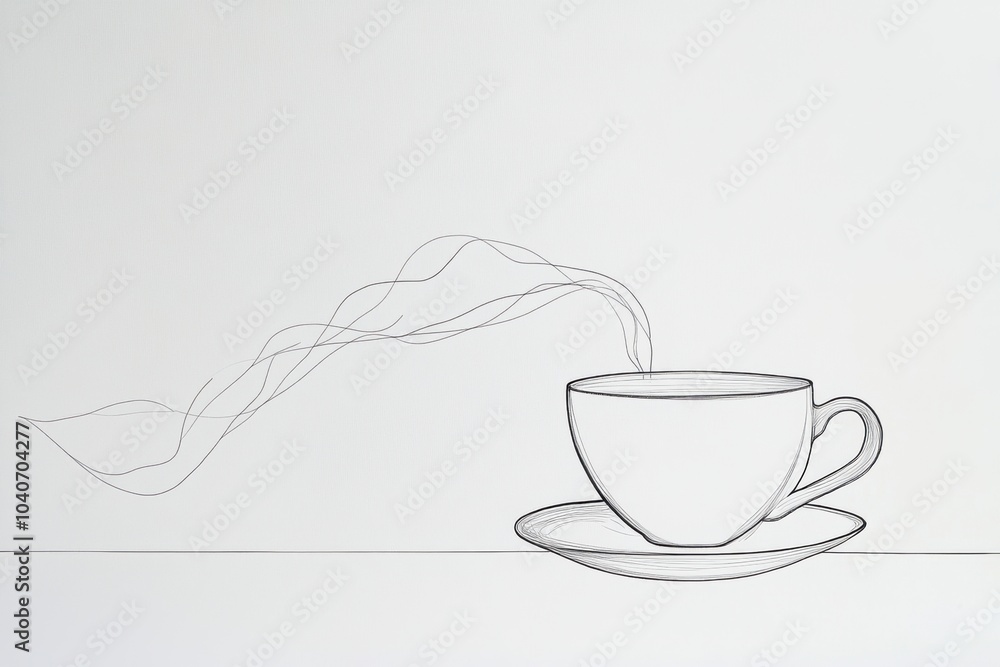 Poster a minimalist line drawing showcases a tea cup with gentle steam lines, evoking warmth and comfort in
