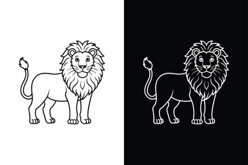 Lion black  vector lineout  icons  on white and black  background.