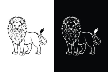 Lion black  vector lineout  icons  on white and black  background.