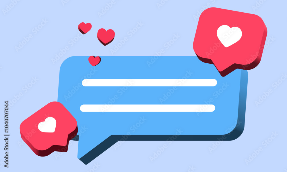 Fototapete 3d chat icon heart like speech bubble symbol chat message icons - talk message love bubble chat spee