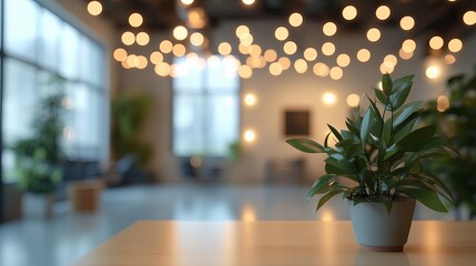 A white office with a potted plant on a table. The plant is in a white vase and is placed on a table in the middle of the room. The room is empty and has a clean, modern look