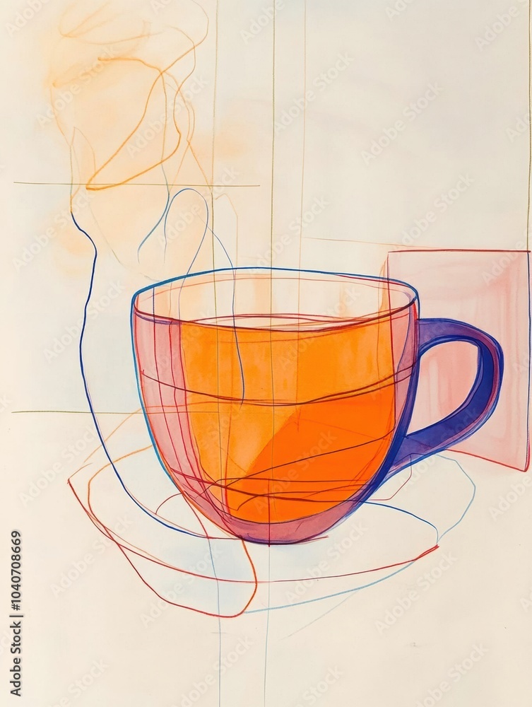 Aufkleber this artwork features a continuous line drawing of a tea cup with soft steam lines, evoking feelings