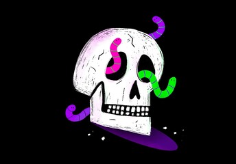Graphic Skull with Neon Worms