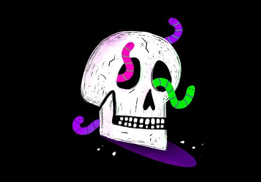 Graphic Skull with Neon Worms