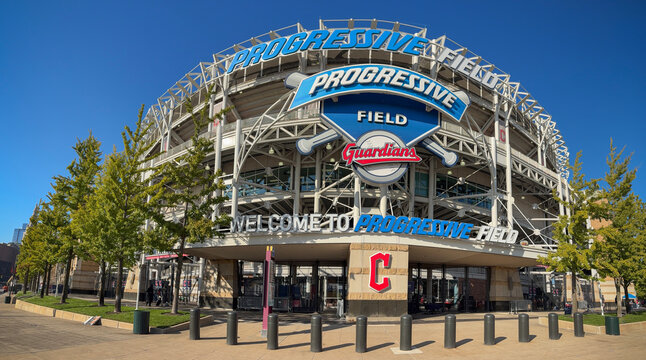 Progressive Field panorama, home of the Cleveland Guardians. Progressive Field has been home to the MLB Guardians since 1994.