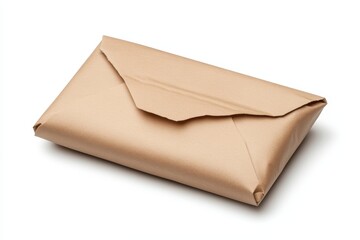 Wrapped package in brown paper on a white isolated background.
