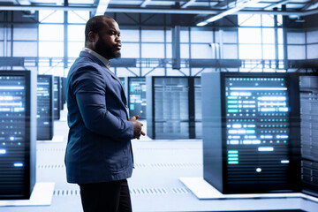 Supervisor overseeing server room, implementing and maintaining security measures, protecting...