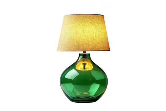 Green table lamp litted yellow isolated on transparent background, png file, no background png file