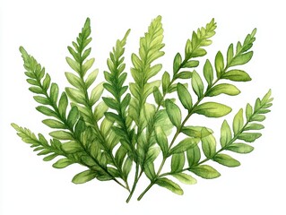 Green leaves in varying shapes and sizes, white isolate background.