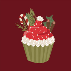 Illustration of a Christmas hat muffin.