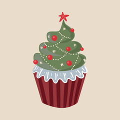 Illustration of a Christmas tree muffin.