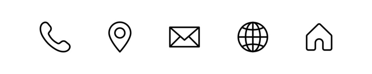 Contact us icon. Web icons set , home, call, email, address, location, globe, chat, send, message, mail, envelope, mobile, telephone, website, icon . communication contact icon. editable stroke