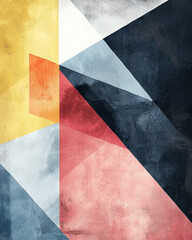 bold geometric art with textured layers in primary colors and black accents
