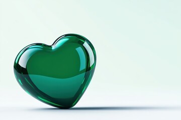Glossy green heart shaped object on a light background.