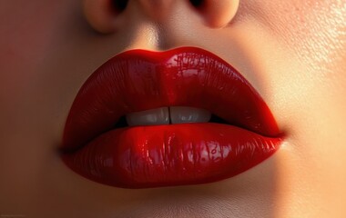 Fototapeta premium Bold Red Lips with Glossy Finish