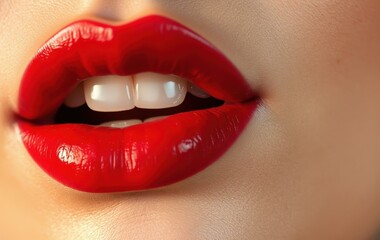 Obraz premium Bold Red Lips with Glossy Finish