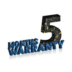 5 Months Warranty 3d text on white background, 3D illustration text for design.