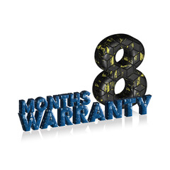 8 Months Warranty 3d text on white background, 3D illustration text for design.