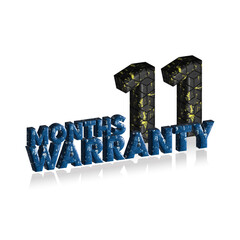 11 Months Warranty 3d text on white background, 3D illustration text for design.