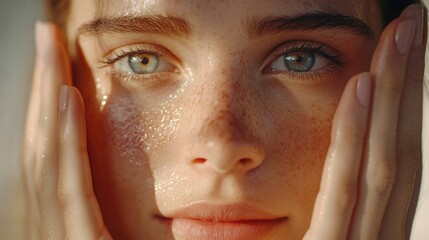 Naklejka premium Serene Beauty - Close-up Portrait of a Woman's Face