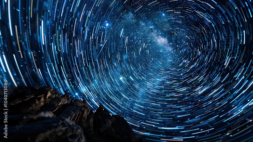 Poster a nighttime sky filled with stars that form intricate, moving patterns and shapes