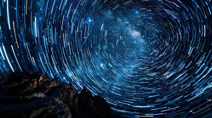 A nighttime sky filled with stars that form intricate, moving patterns and shapes