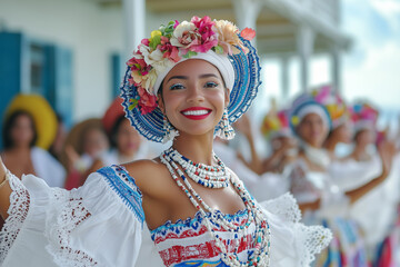 Tradición y fiesta: mujeres panameñas en polleras tradicionales participan con música y baile en las celebraciones patrias por las calles coloniales
