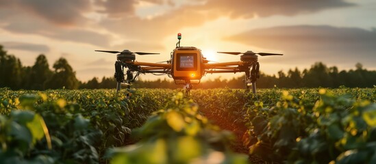 Autonomous robots working in a smart farm, harvesting crops with precision and speed