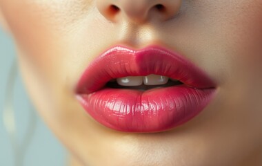 Fototapeta premium Close-Up of Lush Glossed Pink Lips