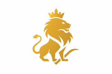 Royal king lion crown symbols. Elegant gold Leo animal logo. on white background.