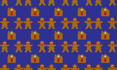 Fototapeta premium seamless wallpaper pattern of gingerbread people and a gingerbread house
