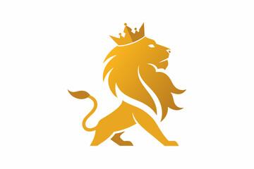 Royal king lion crown symbols. Elegant gold Leo animal logo. on white background.